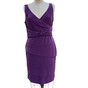 White House Black Market Purple Sleeveless V-Neck Layered Midi Dress